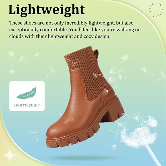 🆕 Womens Chelsea Platform Ankle Boots Brown PM PU+PVC – Stylish & Comfortable - Picture 3 of 7